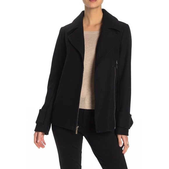 LAUNDRY BY SHELLI SEGAL Twill Coat WOOL BLEND SILVER ZIP BLACK (S) - Picture 1 of 4